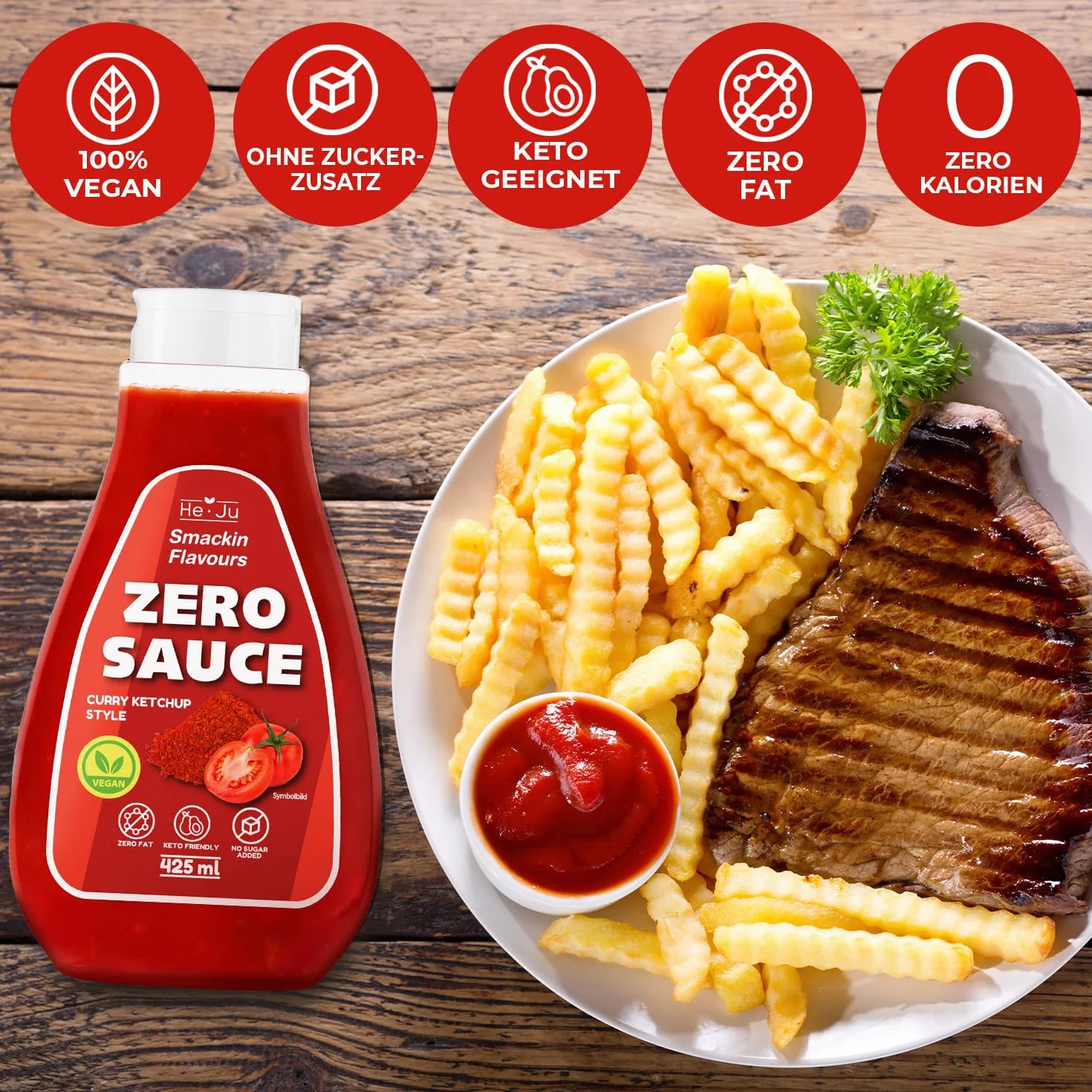 Zero Sauce Curry Ketchup, 1x 425ml sauce light, sans graisse et sans sucre ajouté, végétalien et sans gluten, adapté au régime céto (425 ml (1 paquet), Curry Ketchup Style)