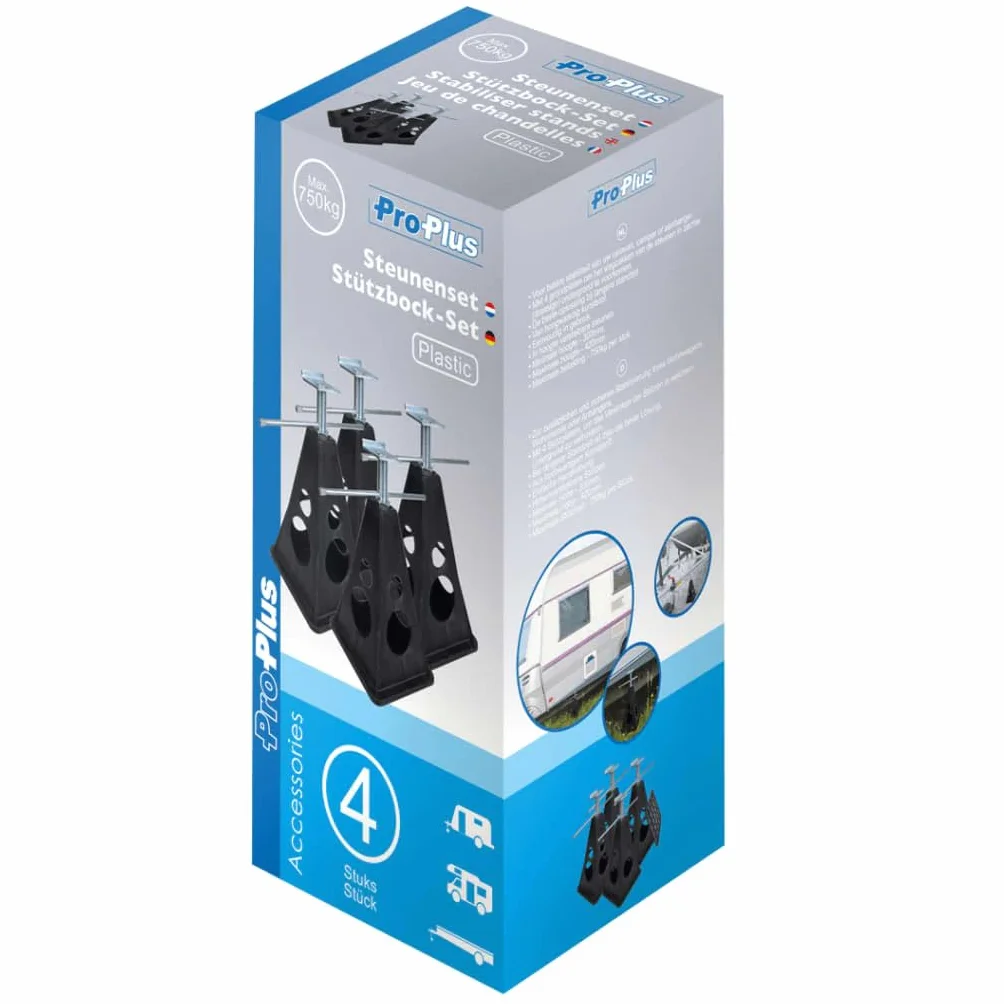 ProPlus 360808 4 x podpórka, regulacja wysokości z płytą nośną z tworzywa sztucznego, maks. nośność 750 kg