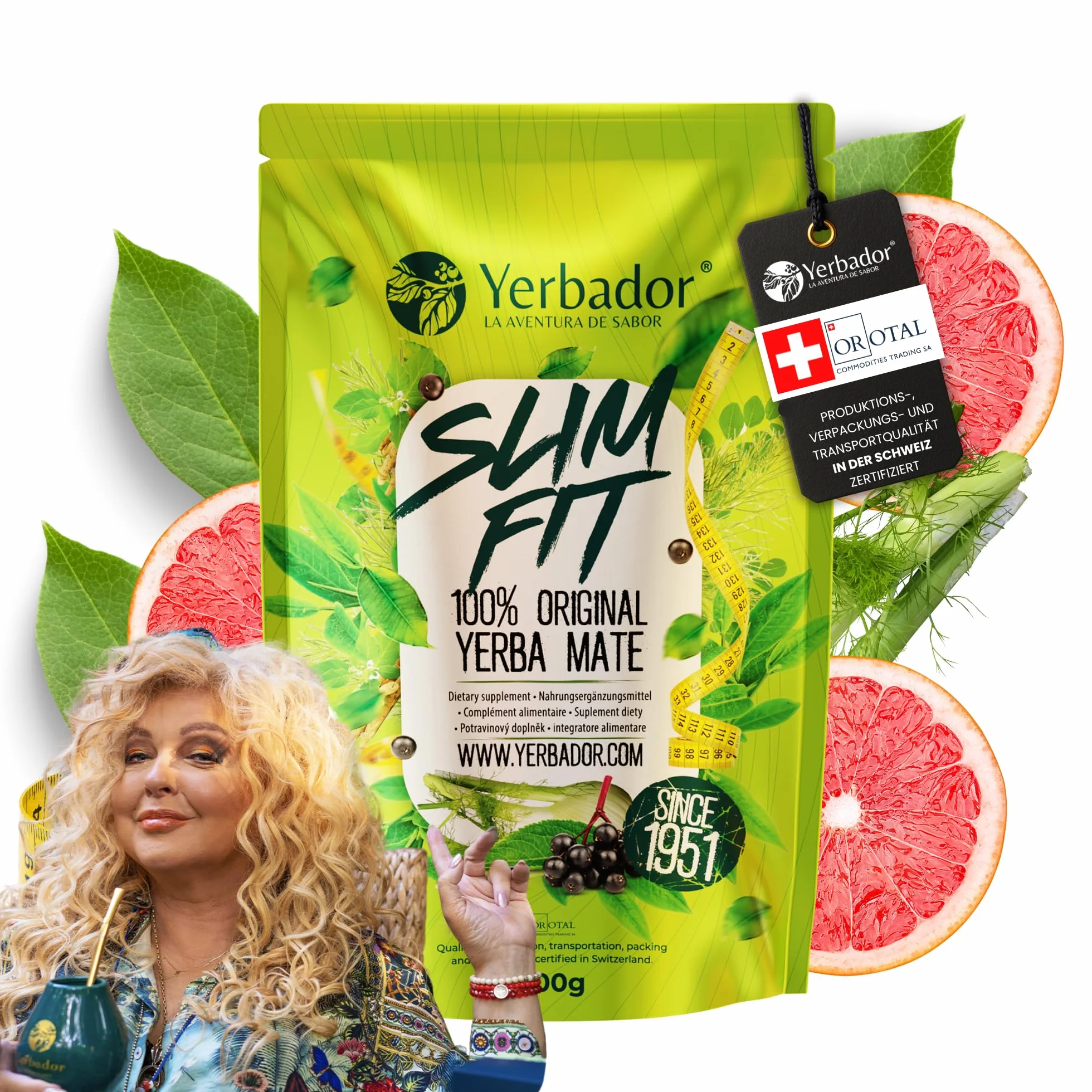 YERBADOR Yerba Mate na odchudzanie Slim Fit | Naturalna energia, napój detoksykujący i oryginalny smak, suszony bez dymu | 300g