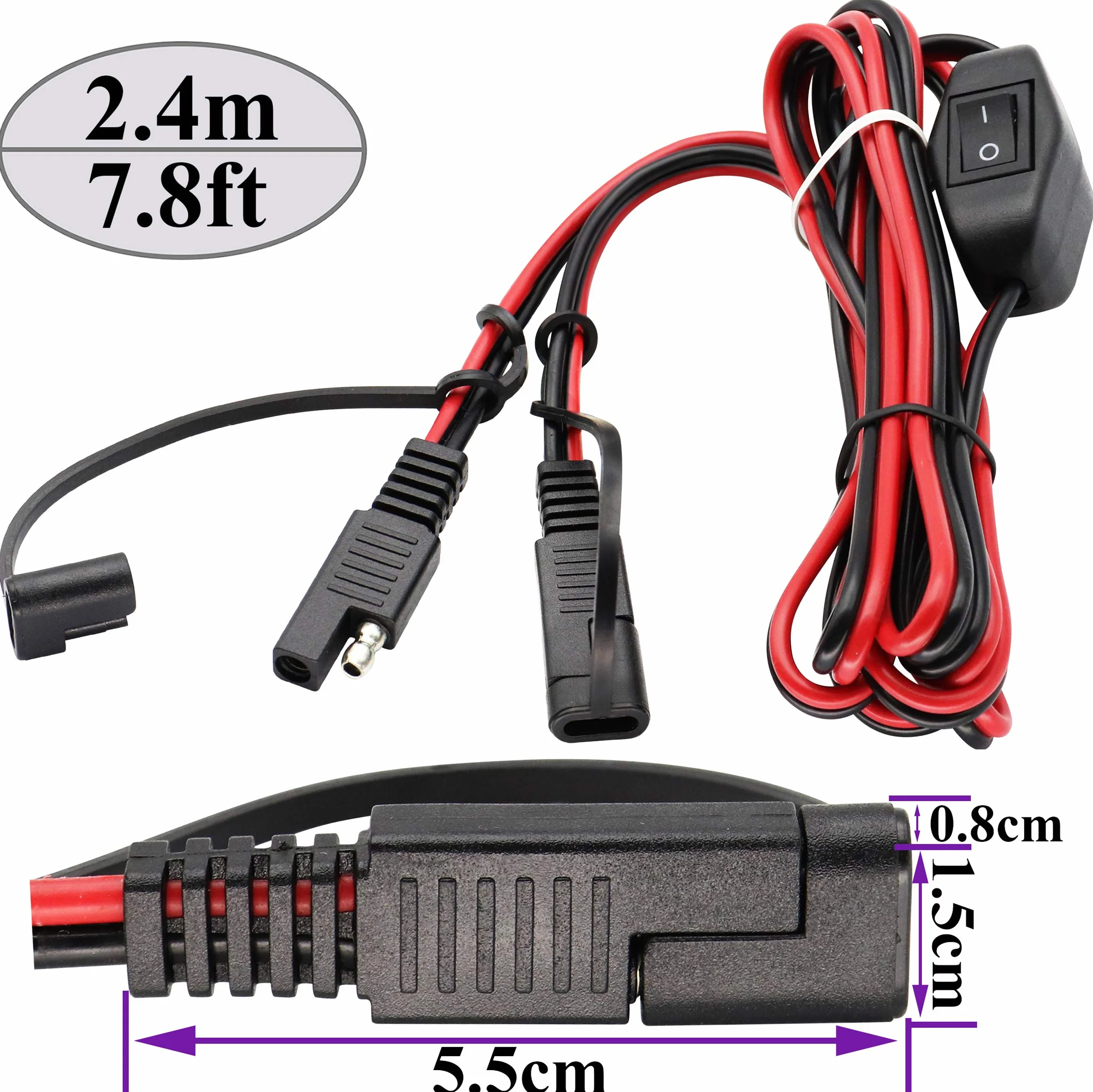 SAE Przedłużacz 16 AWG, wiązka przewodów 12 V-24 V DC, z przełącznikiem, szybkie połączenie/odłączanie, kabel zatrzaskowy do motocykla, samochodu, przyczepy kempingowej, paneli słonecznych