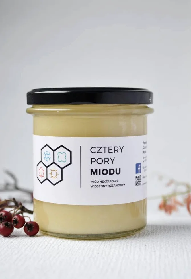 Miód rzepakowy 430g - miód surowy | Naturalny miód pszczelarski | Kremowa konsystencja | Łagodny smak | Bogaty w składniki odżywcze | 100% naturalny