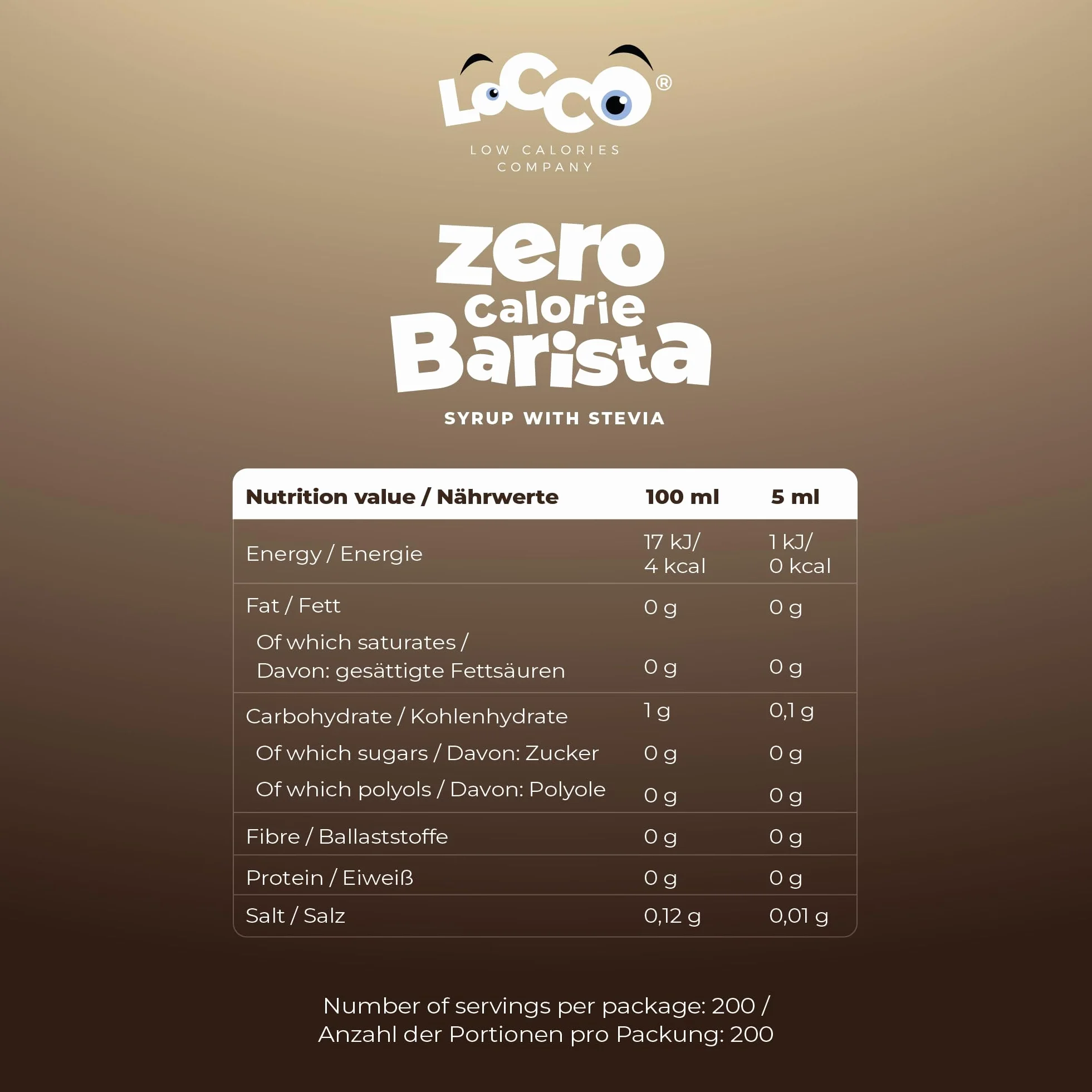 LoCCo Bezkaloryczny Syrop Barista do Kawy ze Stewią – Zero Kalorii, Bez Cukru, Keto, Bezglutenowy, Wegański (Smak Waniliowy) 1L
