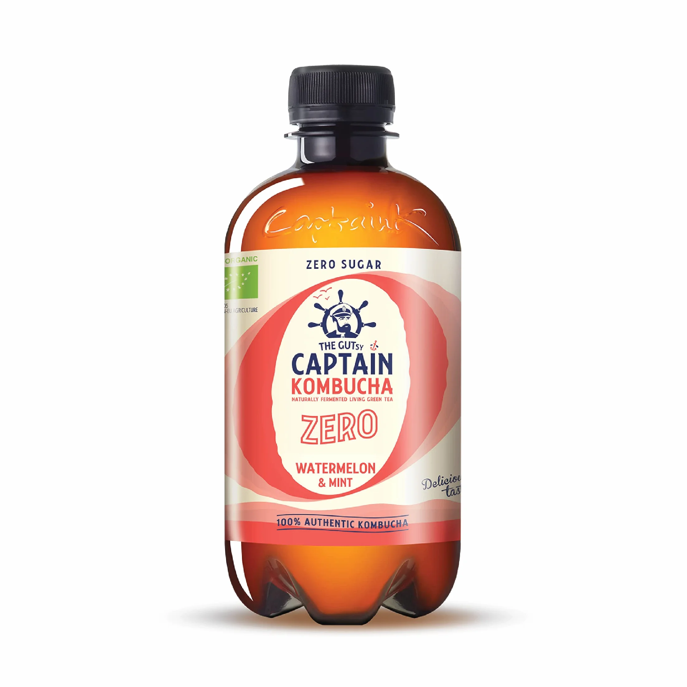 Gutsy Captain Kombucha Zero Calories, Zero Sugar - herbata kombucha, żywe kultury, bez konserwantów, niepasteryzowana, surowa i wegańska, 12 x 400 ml