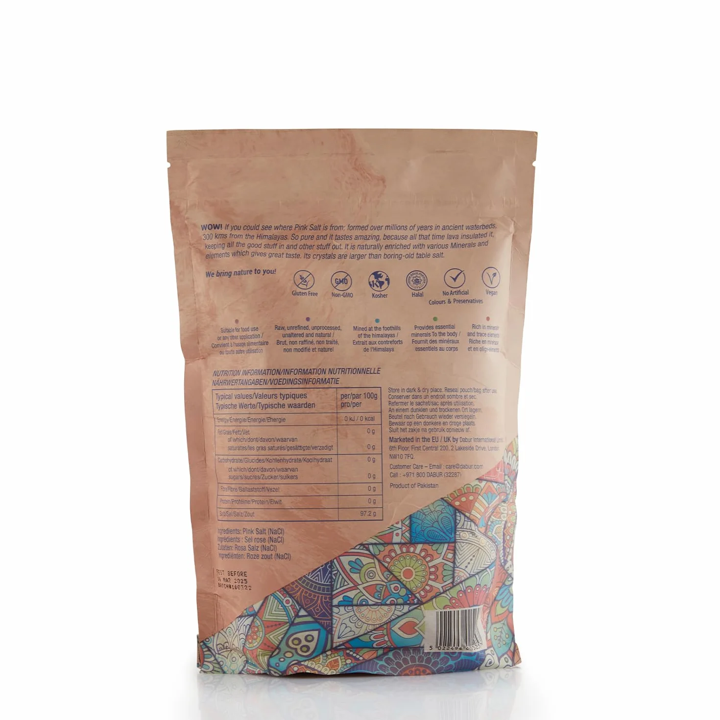 Dabur Himalayan Pure Pink Crystal Salt 1kg Natural Unrefined Gluten Free Halal Kosher Certified