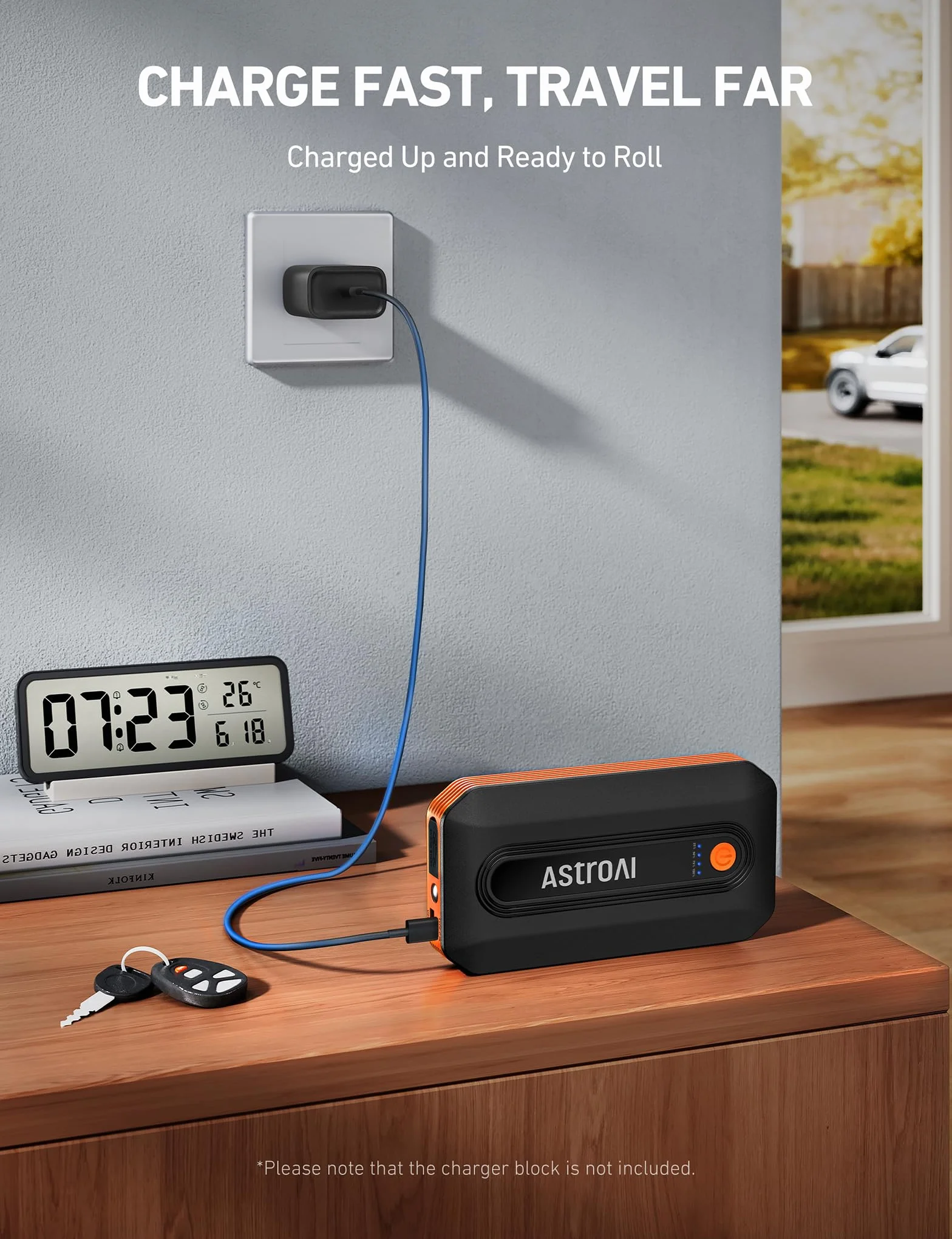 AstroAI Jump Starter Power Bank B8, Rozrusznik Samochodowy, Przenośny Wzmacniacz Baterii 12 V (do silników wysokoprężnych 7,0 l lub benzynowych 9,0 l), 8000mAh, Pomarańczowy