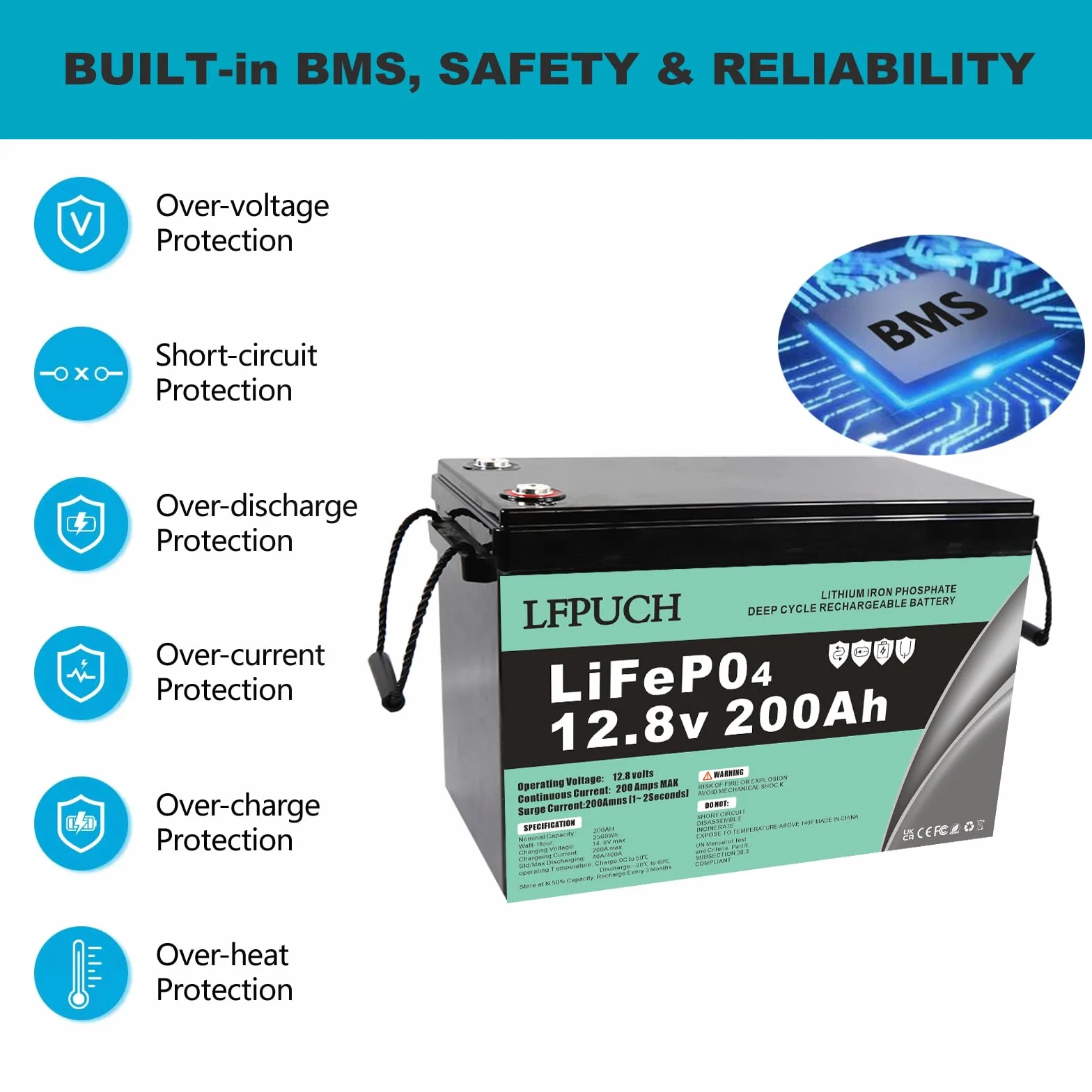 Leisure Bateria, LiFePO4 battery 12V 200 Ah litowo-żelazowo-fosforanowy zamiast akumulatora samochodowego AGM o głębokim cyklu, do kampera, łodzi, systemu solarnego