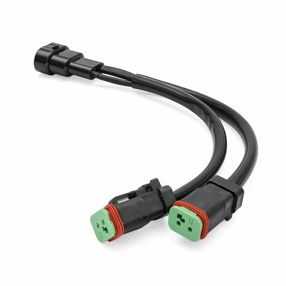 2 szt. adaptery rozgałęźne kształtu Y z podwójnym wyjściem 9145/H12 9055/HB3 9005/HB4 do złącza Deutsch DT DTP DT06-2S, zestaw przewodów do świateł roboczych LED, listwy świetlnej LED, świateł