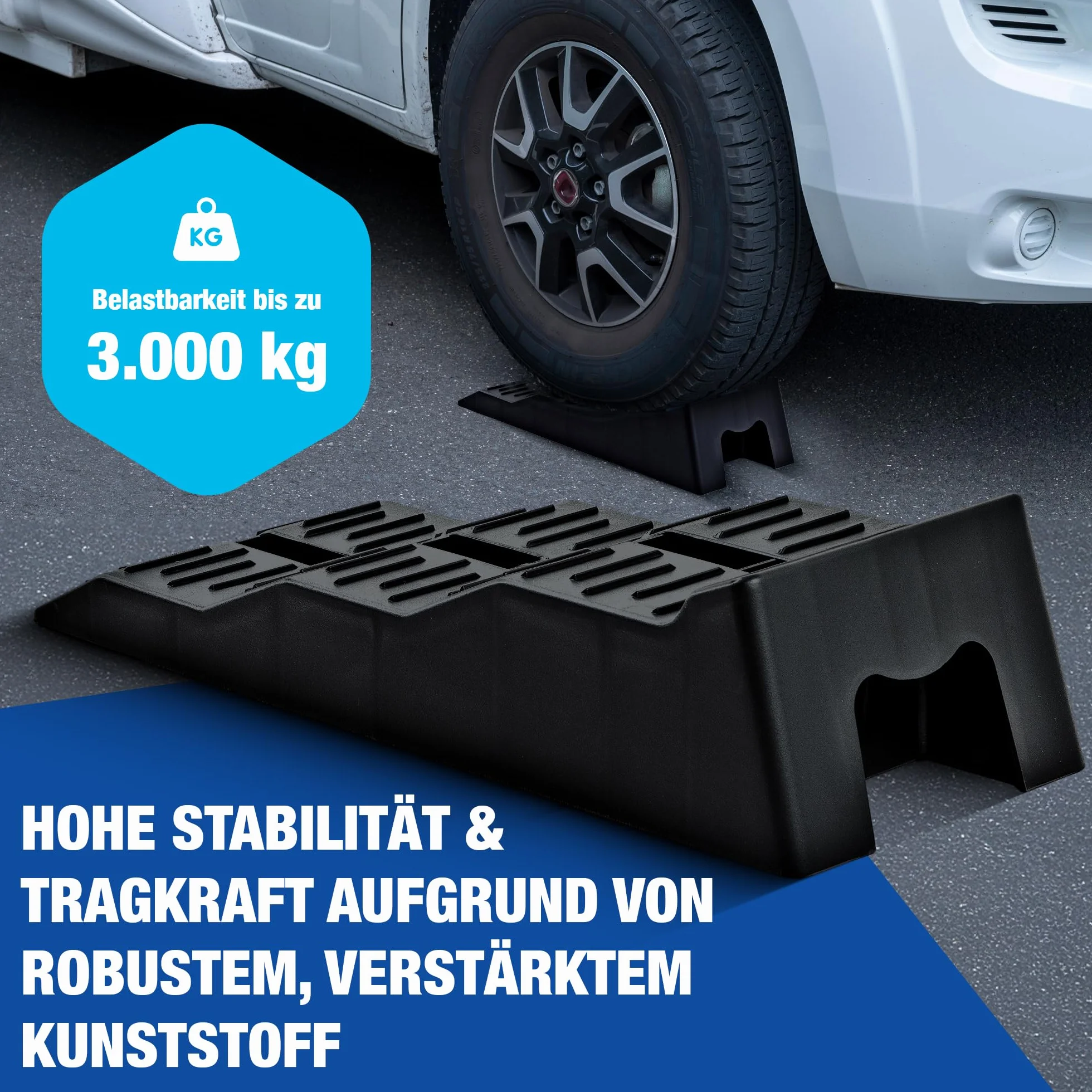 NTG kliny najazdowe do kamperów (2-częściowy zestaw) – 3-stopniowe poziomowanie do 3000 kg na zestaw, struktura antypoślizgowa idealna dla przyczep kempingowych, kamperów i przyczep - kliny do