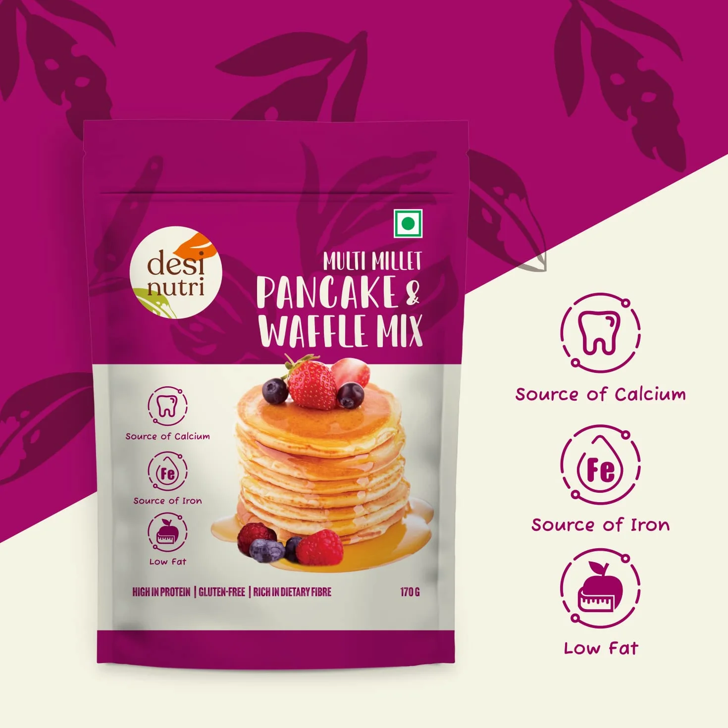 Multi Millet Pancake & Waffle Mix 170 g Rich in Iron and Calcium