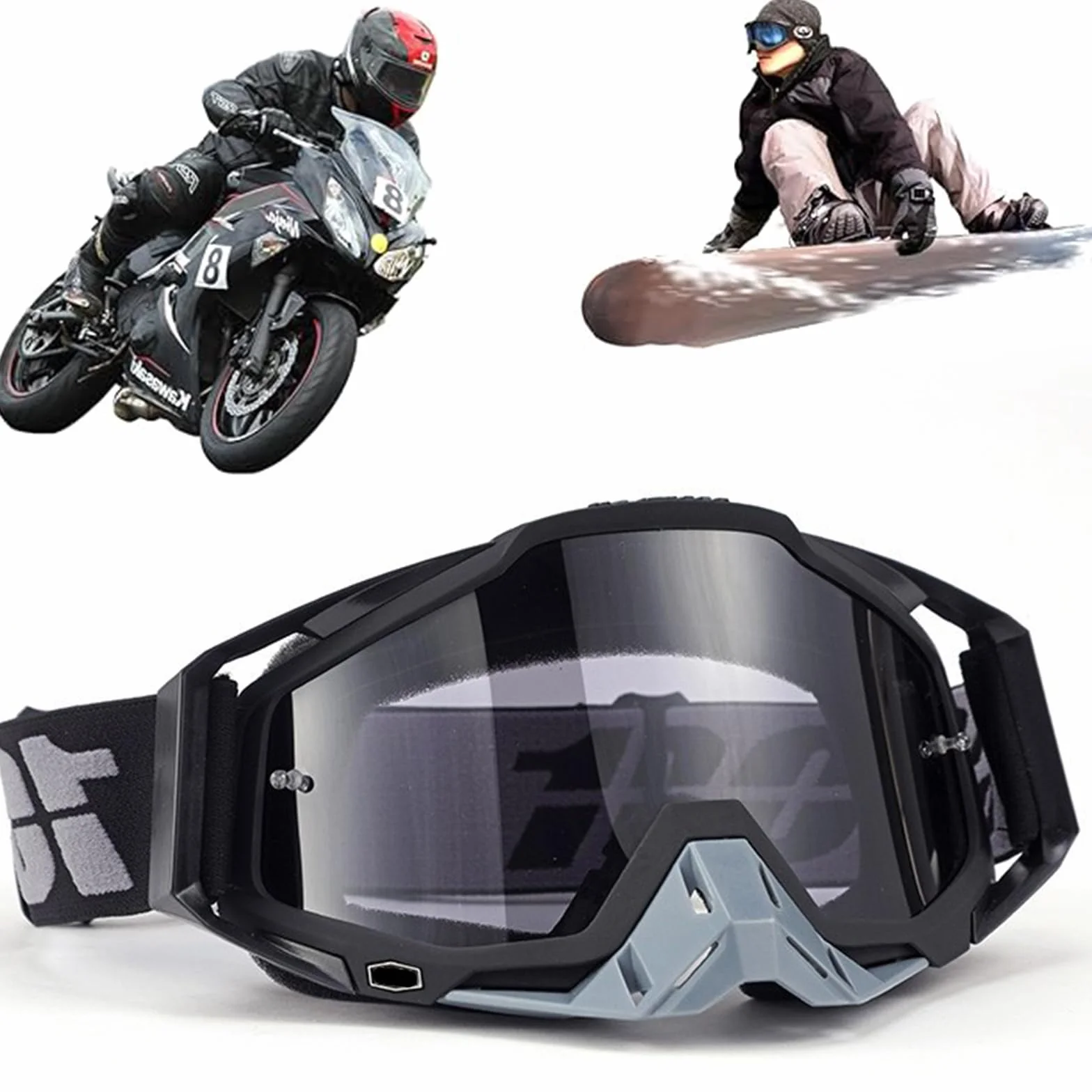 Okulary motocrossowe, wiatroszczelne, pyłoszczelne okulary motocrossowe, gogle narciarskie, okulary do jazdy na rowerze i jazdy na rowerze, ATV, UTV, kolor szary/szary