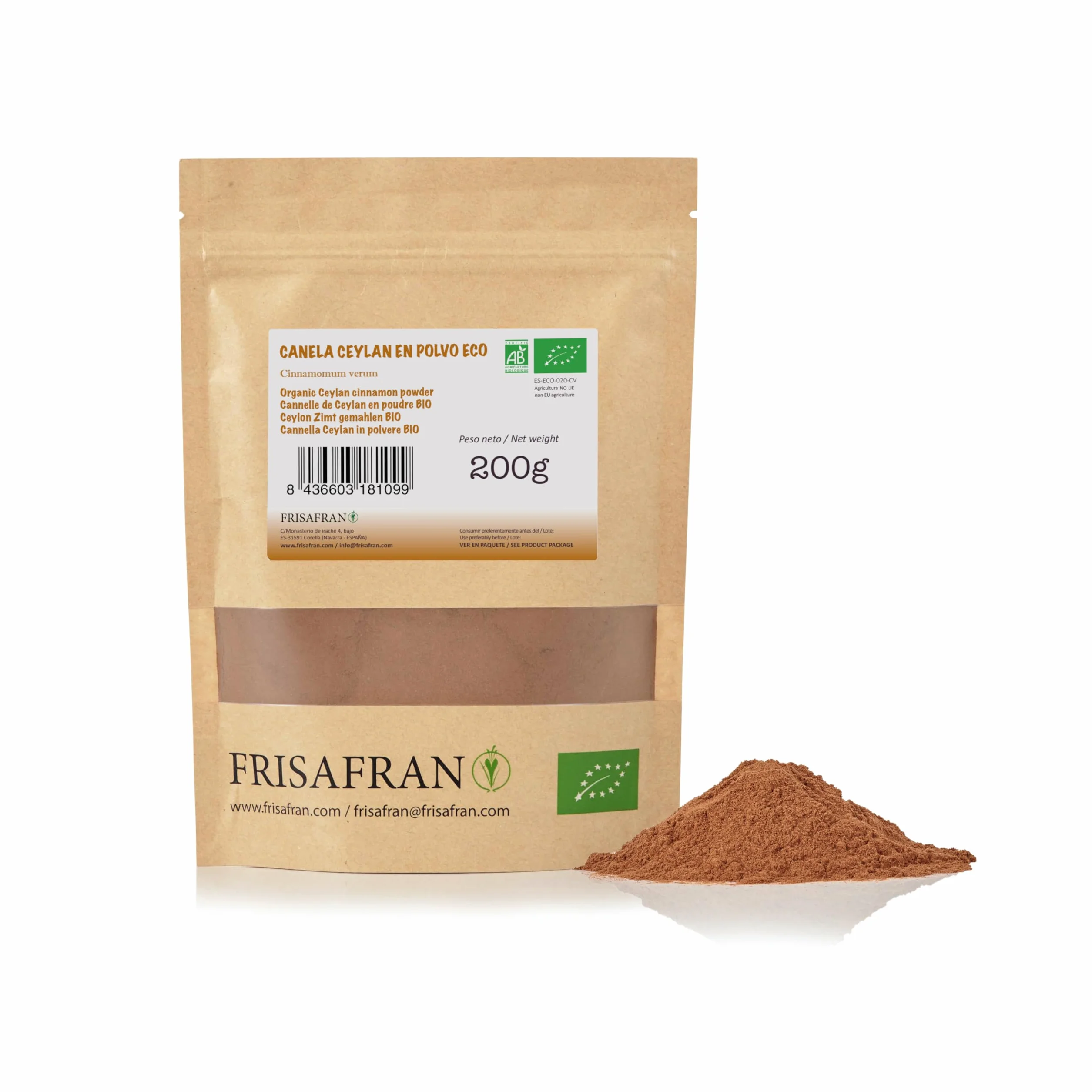FRISAFRAN | Bio Cynamon cejloński zmielony | 200g | Cynamon w proszku | Cynamon cejloński | Cynamon cejloński bez dodatków | Cynamon cejloński | Cynamon mielony BIO | Cynamon mielony | Oryginalny z