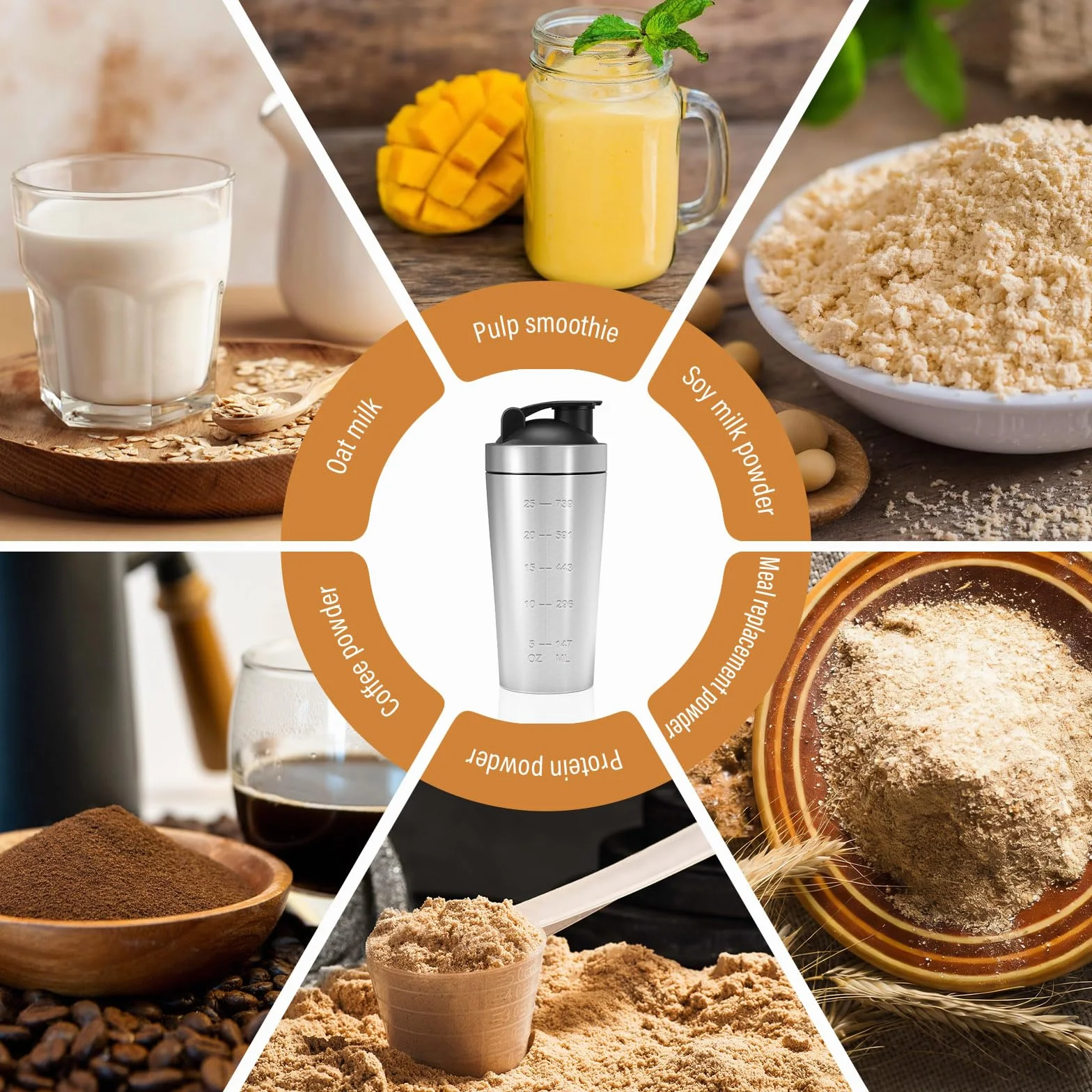 Shaker Proteinowy, 750 ml, Butelka na Białko ze Stali Nierdzewnej, Shaker z Kulką, Kubek do Shake'a, Stalowa Butelka do Napojów Proteinowych i Sportowych