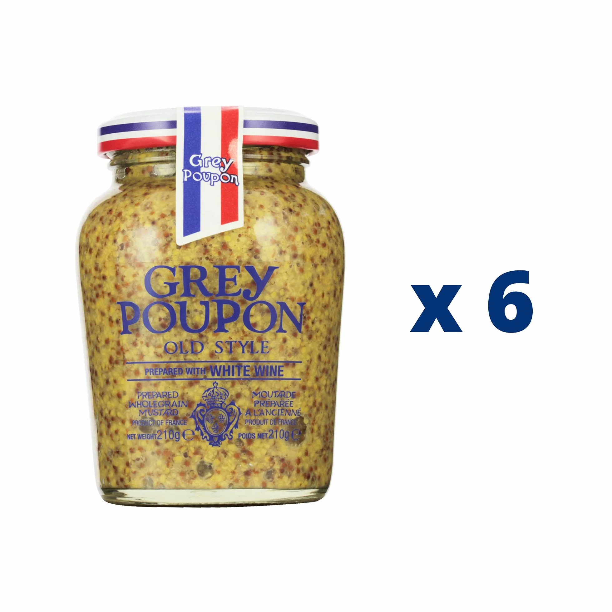 Grey Poupon Musztarda pełnoziarnista 6 x 210 g | wykonana z białego wina | musztarda francuska | idealna do sosów, steków, grilla, dressingów i kanapek