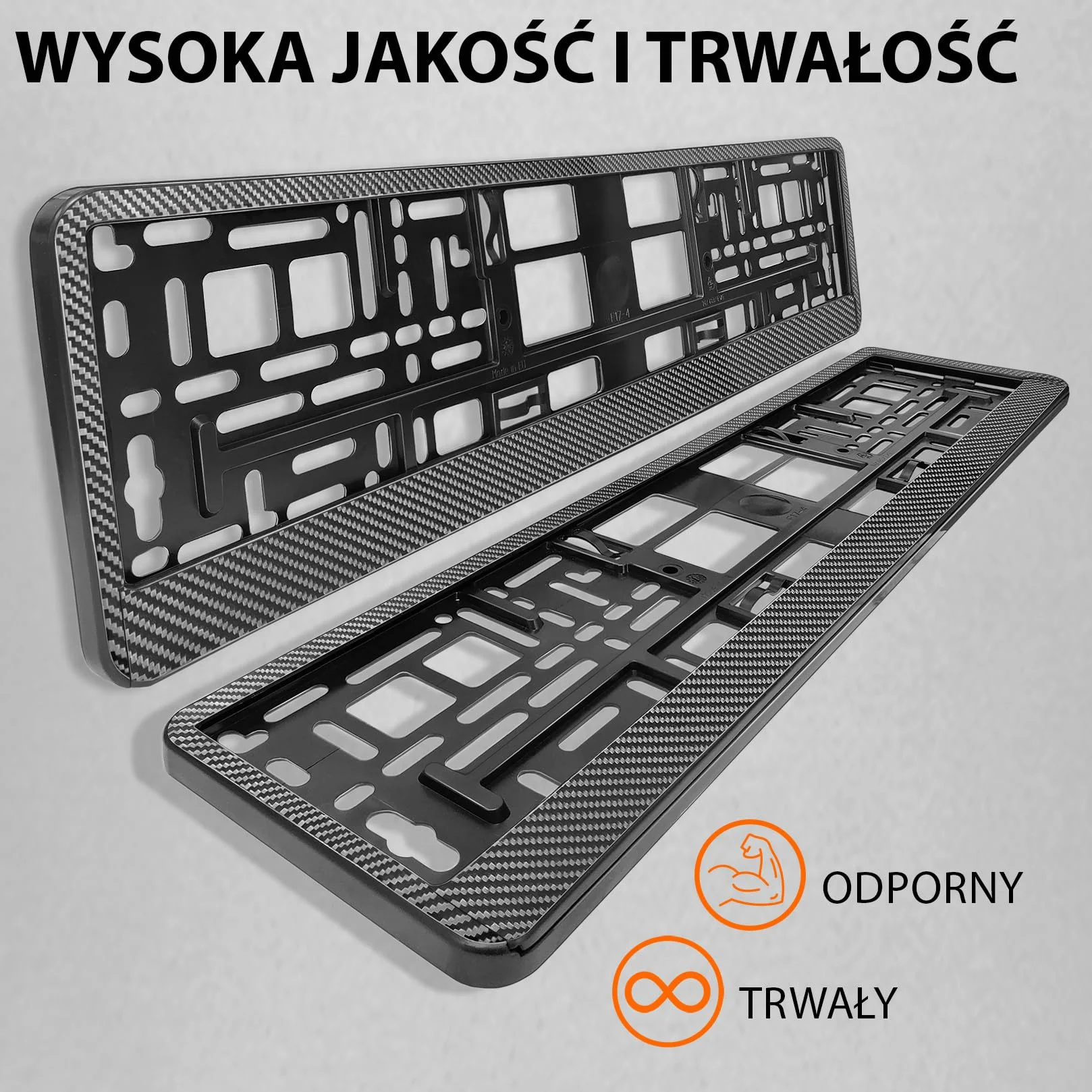 2x Uchwyt tablicy rejestracyjnej - trwały i bezpieczny - 8 śrub - carbon look - 520x110 mm - Ramka do tablic rejestracyjnych - pasuje do każdego samochodu - dla polskich tablic PL - uniwersalny
