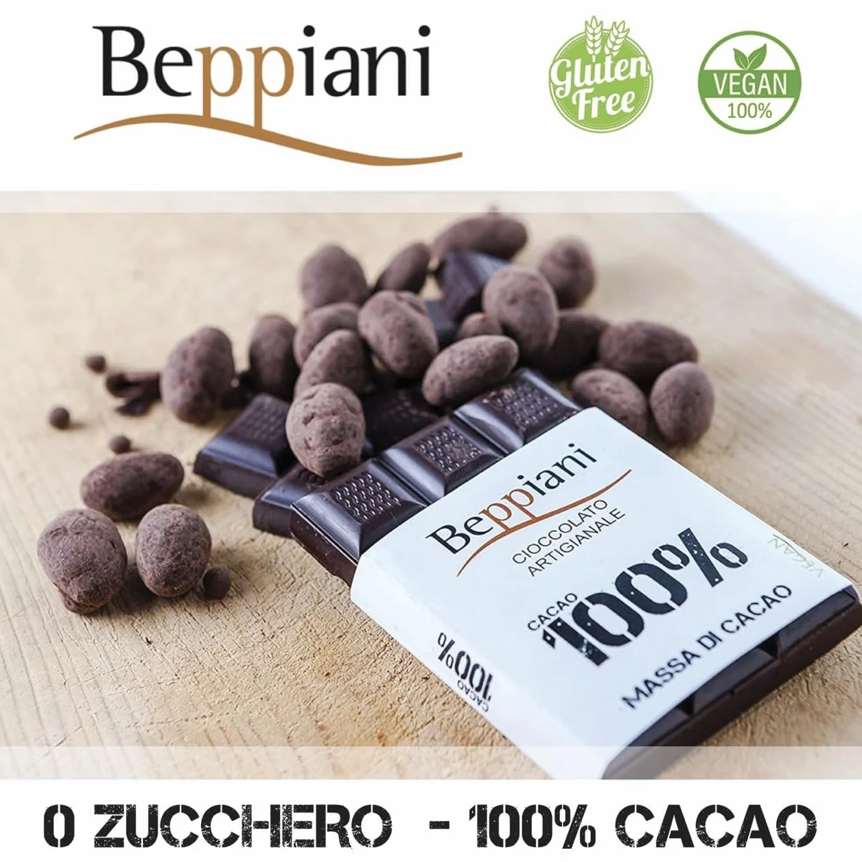 Beppiani 100% masa kakaowa, ręcznie robiona czekolada, wegańska, bez cukru, bogata w przeciwutleniacze, do zrównoważonej diety – Made in Italy zestaw (7 stołów klasycznych)
